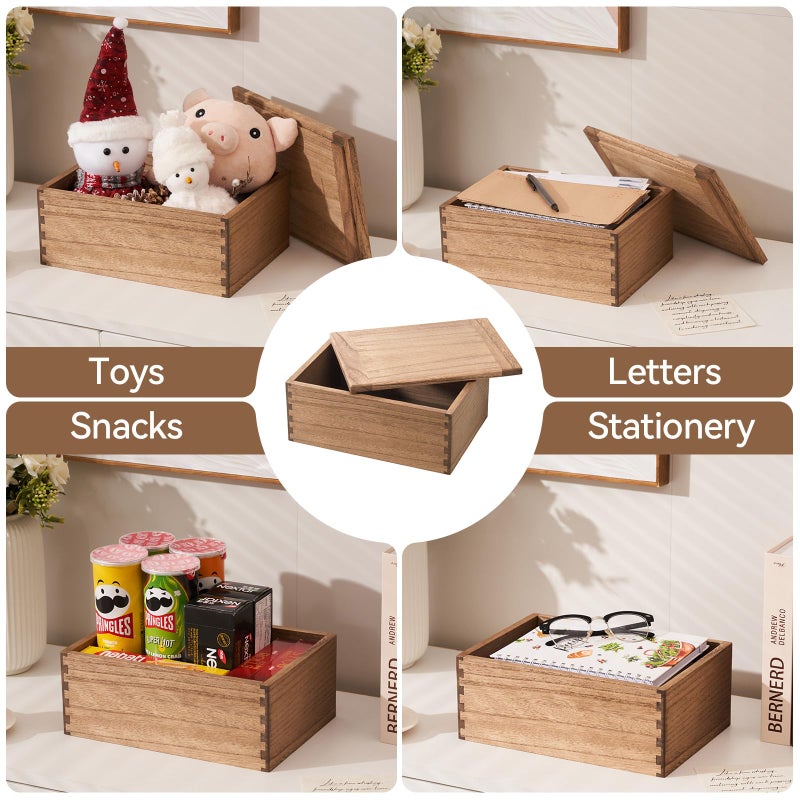 KIRIGEN Wood Stash Box with Lid - Decorative Boxes for Crafts, Sewing, Keepsake, Memory - Wooden DIY Storage Box Stash Jewelry - Wooden Boxes for Home Office Storage Dark Brown (SNH-DBR) - Image 5